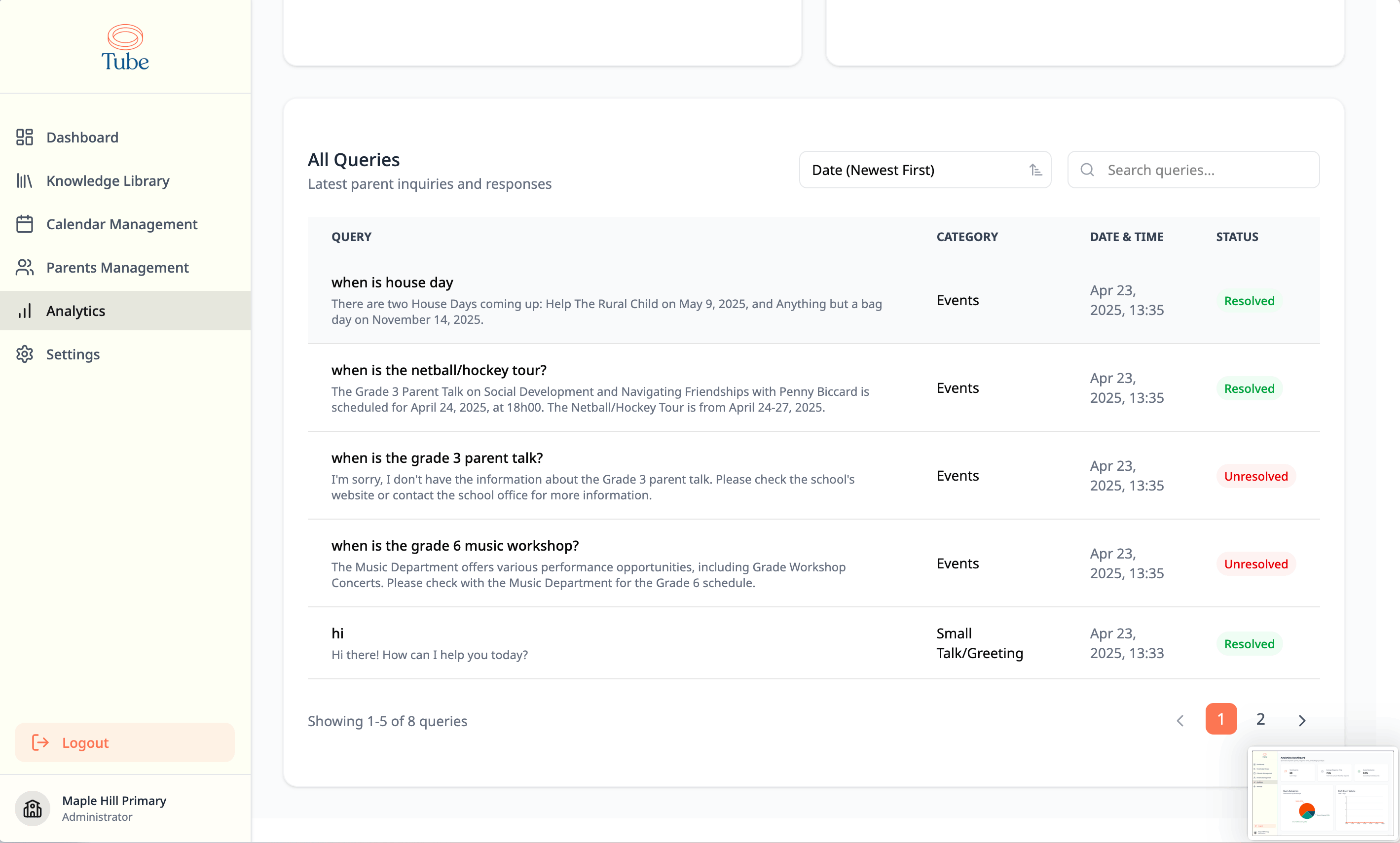 Track parent queries